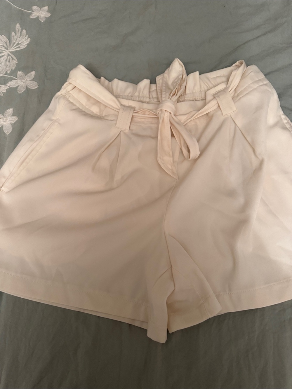 Max Studio Cream High-Waist Tie-Front Shorts